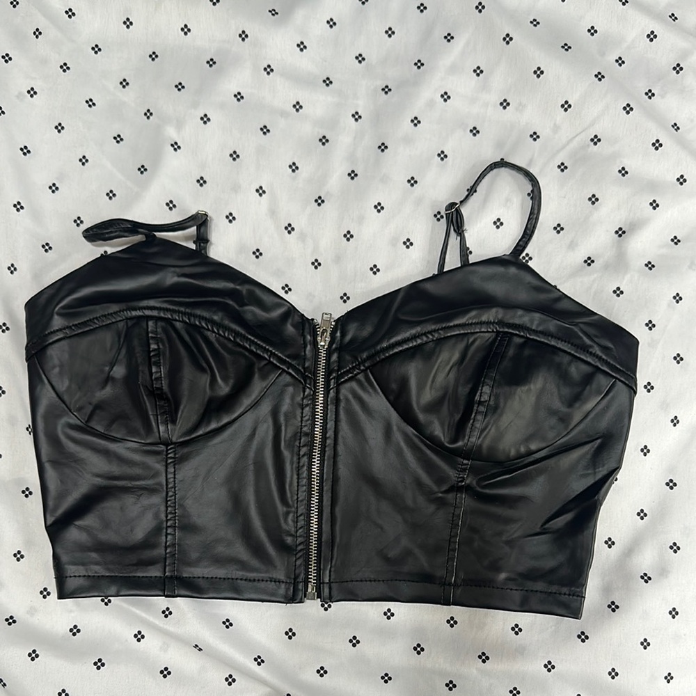 Chic Black Faux Leather Bustier